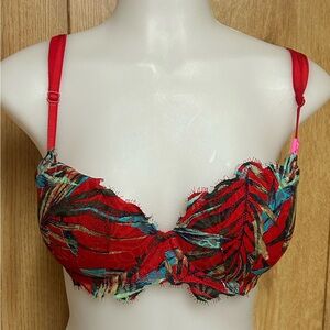 Pink Victoria’s Secret Red & Blue Lace Date Night Push Up Bra Size 34C